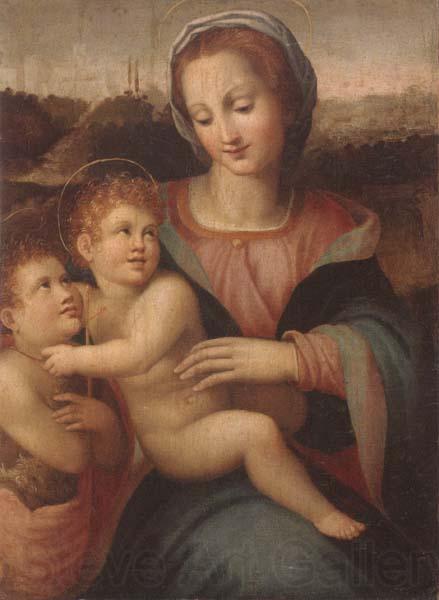 Francesco Brina The madonna and child with the infant saint john the baptist Spain oil painting art